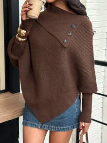 Dulcita Women's Solid Color Casual Versatile Daily Wear Long Sleeve Sweater - Brown - View 4