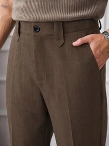 Core Aspect Men's Solid Color Casual Commute Suit Pants With Pockets - Brown - View 3