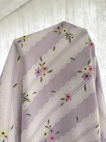 CottageSlumber Plus Size Romantic Striped Floral Print Petal Sleeve Collared Top And Long Pants Pajama Set - Mauve Purple - View 8