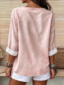 Breezaya Women's Solid Color Casual Versatile Daily Wear Shirt - Pink - View 2