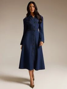 COSMINA Denim Women's Casual Elegant Commute Denim Dress - Blue - View 1