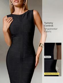 Nuvra Women's Bodycon Ribbed Knit Bandage Dress With U-Back, Back Slit, For Party And Vacation - Black - View 5
