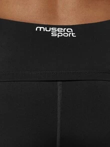 Musera Sport شورت رياضي قصير ضيق بخصر مطوي جانبي مخطط، لطيف باللون الأصفر الزبدي، مناسب للخريف والشتاء والتمارين الرياضية - الأسود - مشاهدة 6