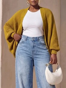 Zivah Plus Size Women's Solid Color Casual Versatile Daily Wear Cardigan - Mustard Yellow - View 10