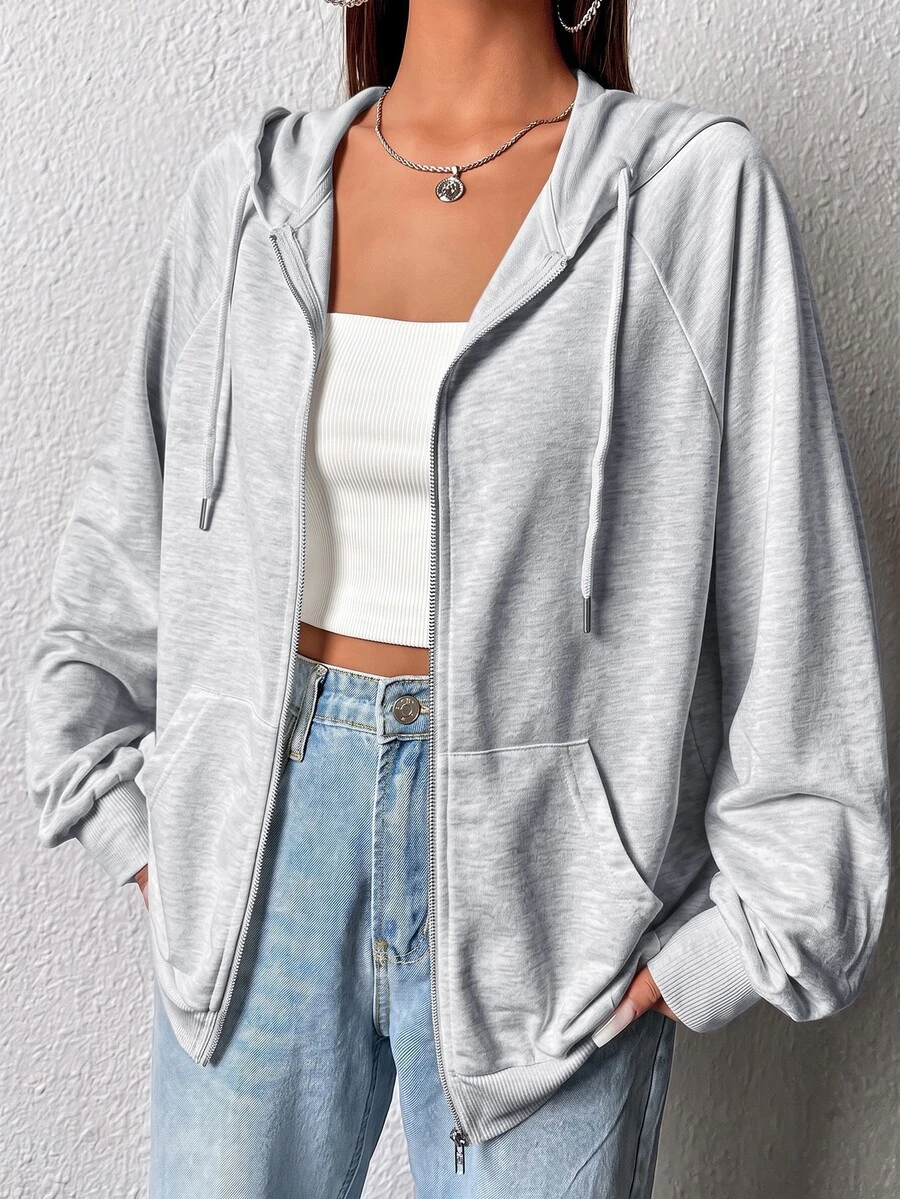 SHEIN EZwear 大尺碼休閒淺灰色連帽衛衣,秋冬款 - 淺灰色 - 查看 1