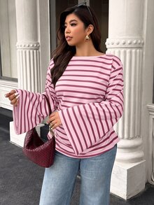 Easura 女款秋冬寬領喇叭袖百褶羅紋上衣 - 彩色 - 查看 4