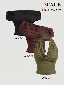 SHEIN MOD 3PCS Women Tank Tops & Camis - Army Green - View 2
