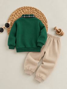 SHEIN Young Boy Autumn/Winter Christmas Kids Plaid Sweatshirt Set, Versatile Comfortable Thickened Thermal Lined Warm, Suitable Christmas Gift For Children - Multicolor - View 2