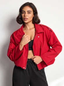 Easithlete Easithlete Women's Flight Jacket Coat, Sporty Casual Multi-Style, Fashionable Versatile Commuter, Vintage Epaulette Design - Red - View 1