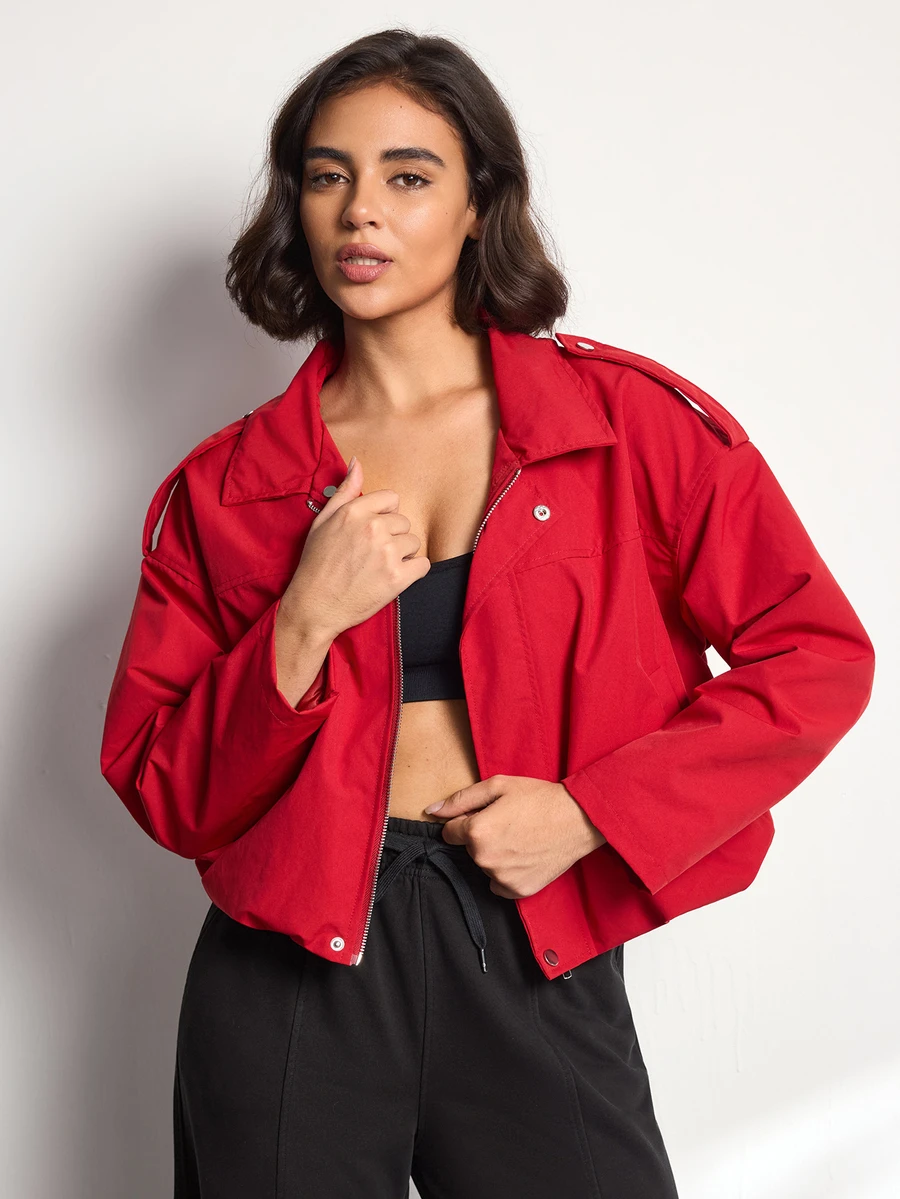 Easithlete Easithlete Women's Flight Jacket Coat, Sporty Casual Multi-Style, Fashionable Versatile Commuter, Vintage Epaulette Design - Red - View 1