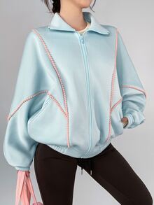 DAZY Women's Long Sleeve Zip-Up Pocket Casual Sports Jacket - Blue - View 2