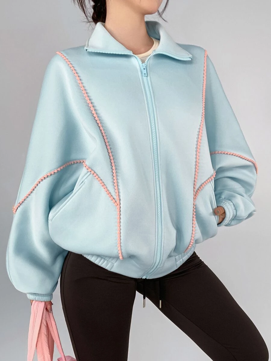 DAZY Women's Long Sleeve Zip-Up Pocket Casual Sports Jacket - Blue - View 1