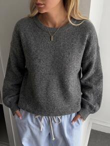 DAZY Autumn/Winter New Loose Casual Minimalist Basic Women's Crew Neck Sweater - Grey - View 3