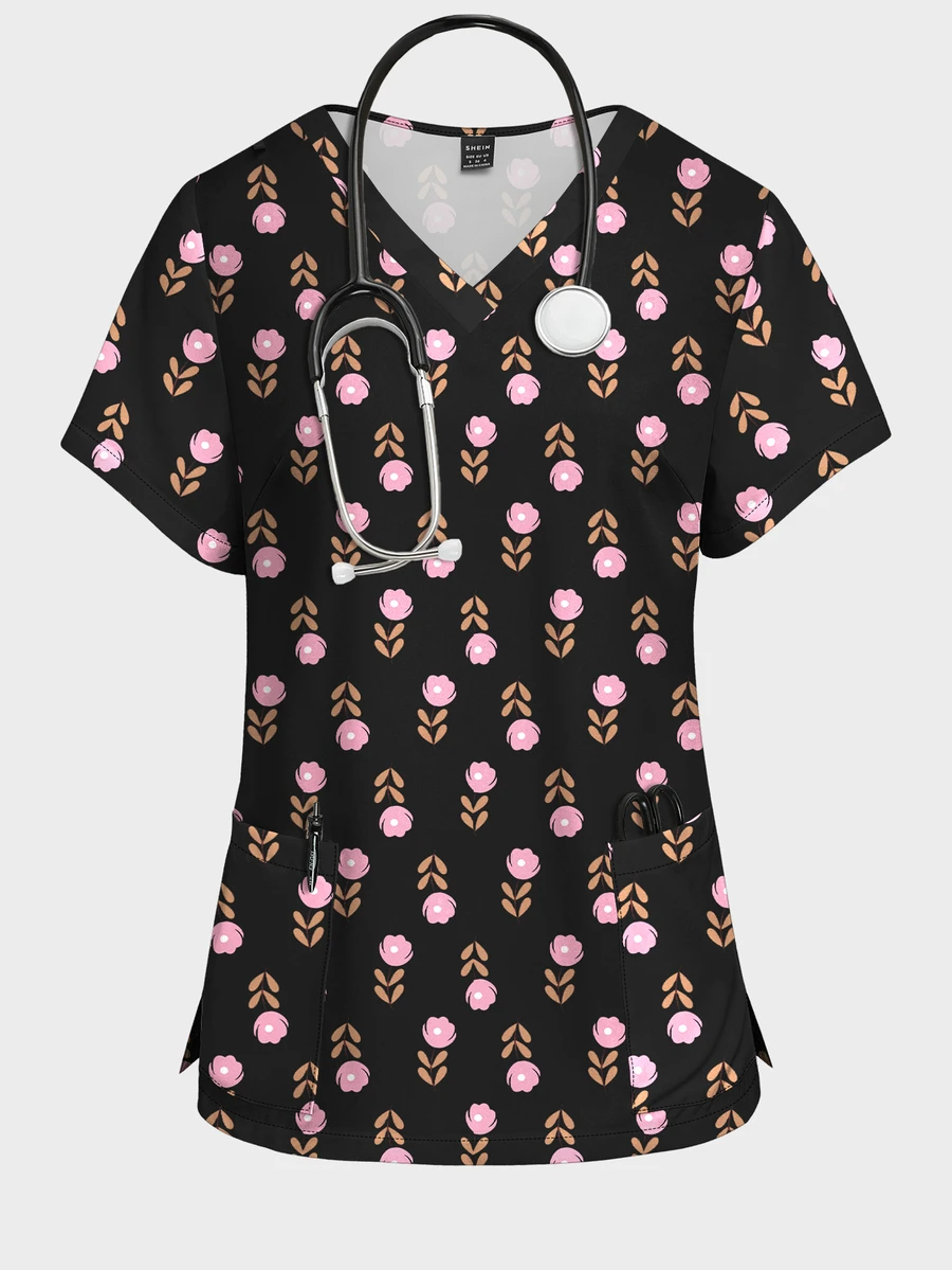 PopScrub Women's All-Over Print Casual Daily Scrub Uniform Top - Multicolor - View 1