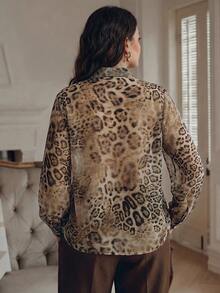 Anewsta Plus Size Women's Spring/Autumn Modern Fashion Versatile Leopard Print Loose Long Sleeve Shirt - Brown - View 7