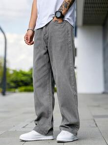 QuarKem 男士休閒日常通勤牛仔長褲，附口袋 - 淺灰色 - 查看 3