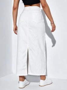 SHEIN EZwear 女款高腰長款休閒牛仔裙 - 白色 - 查看 2
