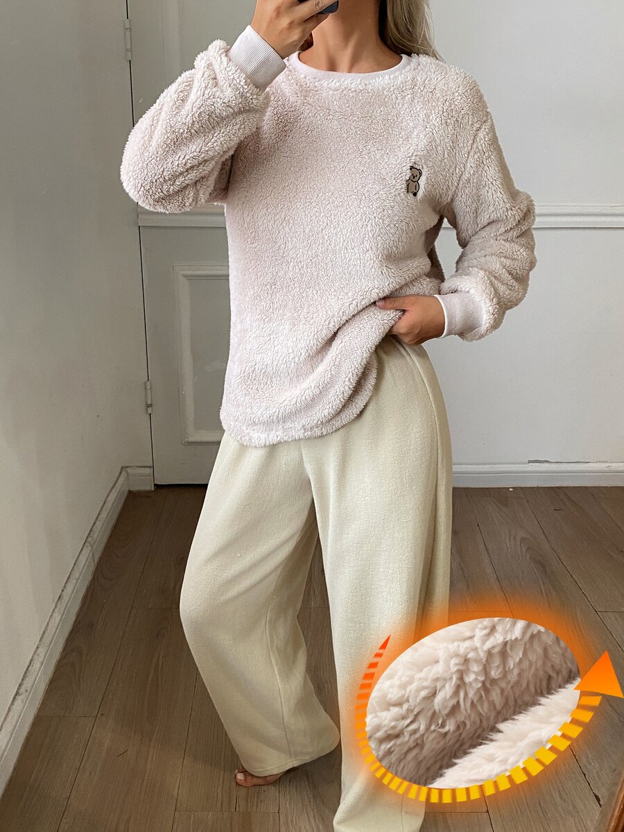 DAZY 女款圓領長袖上衣與長褲休閒日常居家服套裝 - 灰色 - 查看 1