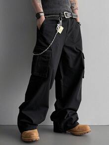 SLATEMANN Men's Black Long Pants, Multi-Pocket Cargo Pants, Loose Casual Fashion Versatile Cargo Long Pants - Black - View 1