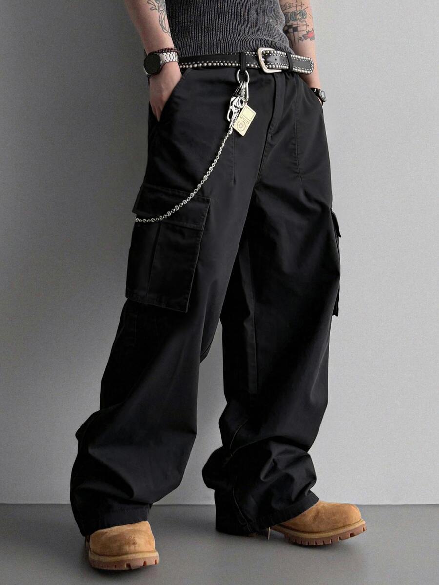 SLATEMANN Men's Black Long Pants, Multi-Pocket Cargo Pants, Loose Casual Fashion Versatile Cargo Long Pants - Black - View 1