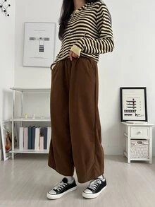 DAZY 女款商務休閒保暖內裡彎腿口袋長褲 - 棕色 - 查看 6