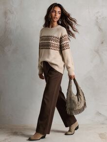 Solivie Women's Autumn/Winter Jacquard Fashion Long Sleeve Sweater - Camel - View 2
