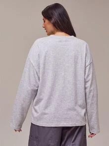 MUSERA 大尺碼米色圖案長袖上衣 冬季秋季休閒上衣 日常穿搭舒適酷感 - 淺灰色 - 查看 4
