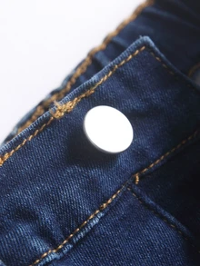 SHEIN 男童時尚休閒深藍色羊毛底彈性緊身牛仔褲，適合秋冬穿著 - 藍色 - 查看 5