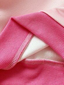SHEIN Playful Pals 2件組幼女運動衫長褲套裝，可愛甜美粉色玫瑰狗狗刺繡，側條紋長袖圓領加厚派對秋季連身褲，節日羅紋飾邊 - 粉色 - 查看 8
