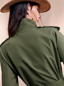 Easelle Vintage French Elegant Nomadic High Collar Cinched Waist Button Up Women Trench Coat Women Trench Coat Cinched Waist Office Everyday Olive Green Fall - Army Green - View 8