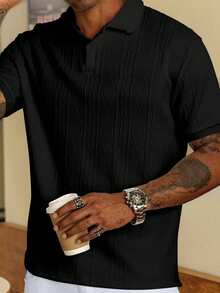 HUEFORM Men's Textured Design Short Sleeve Casual Commute Polo Shirt - Black - View 3