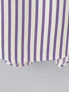 SHEIN Tall CURVE 大尺碼女款法式休閒夏季短袖V領長版洋裝 - 紫色 - 查看 4