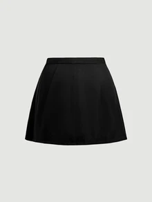 SHEIN MOD Plus Size Women Solid Color Contrast Lace Cuff Blazer And Skirt Elegant Set - Black - View 11
