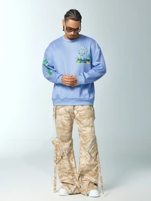 Rick and Morty X SHEIN Men's Cartoon Print Long Sleeve Casual Pullover Sweatshirt - Blue - View 4
