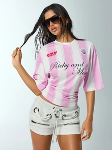 Rick and Morty X SHEIN Women's Letter Print Casual Daily Wear Top - Baby Pink - View 4