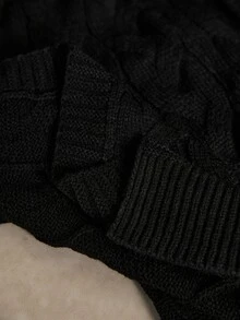 Freevana Women's Open Front Hooded Cardigan - Solid Color Black Cable Knit Sweater - Long Coats - Black - View 8