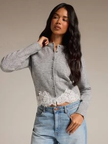 COSMINA Women's Lace Patchwork Casual Versatile Daily Outing Cardigan - Grey - View 5