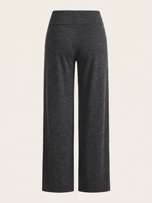 SHEIN EZwear 2件組女款休閒極簡高腰摺疊寬腿直筒長褲，適合春、夏、秋季 - 彩色 - 查看 6