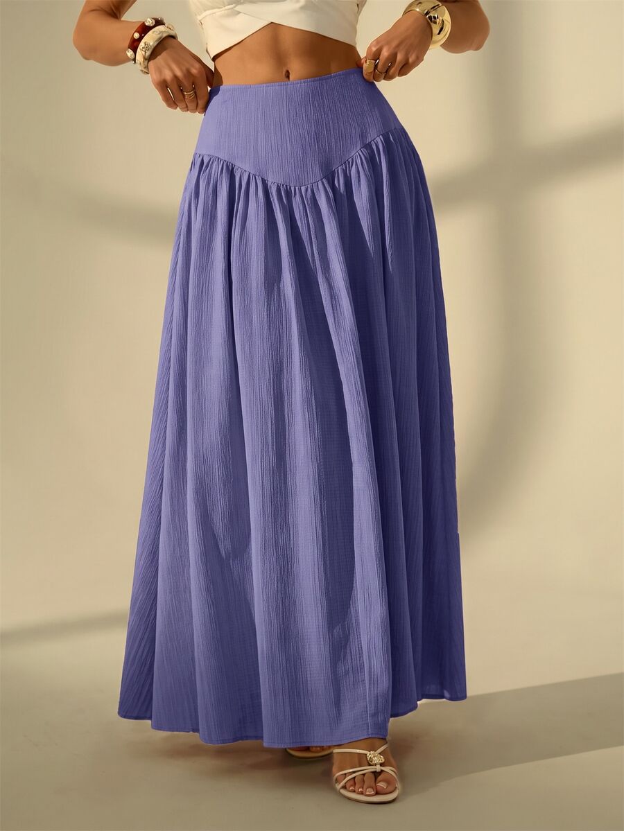 SHEIN Tall 女款純色百褶長款休閒裙 - 紫色 - 查看 1