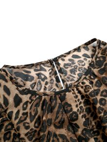 EMERY ROSE Plus Size Women's Autumn Round Neck Sheer Leopard Print Frill Trim Long Sleeve Casual Versatile Commute Date Outfit Blouse Simple Elegant Shirt - Multicolor - View 5