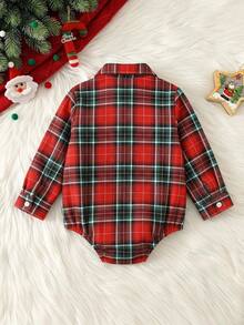 SHEIN Baby Boy Colorful Plaid Collar Long Sleeve Romper, Versatile And Comfortable - Multicolor - View 2