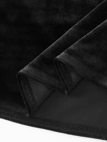 LUMIGAL Women's Black Velvet Cowl Neck Mesh Long Sleeve T-Shirt - Black - View 5