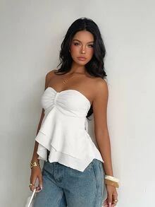 Glamine 性感浪漫優雅辣妹修身細肩帶無袖法式風百搭高級甜辣抹胸上衣 度假奶油白夏季款 - 白色 - 查看 5