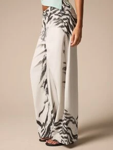 Athîral Denim 女款街頭風斑馬紋鈕扣口袋牛仔長褲 - 灰色 - 查看 4