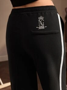 Nima Coro Celana Sweatpants Kasual Wanita dengan Tali Serut di Pinggang dan Desain Colorblock - Hitam - View 8