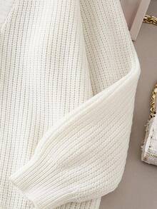 SHEIN Teen Girl Teen Girls Cardigans Autumn/Winter Casual Loose White Solid Color Ribbed V-Neck Open Front - White - View 5