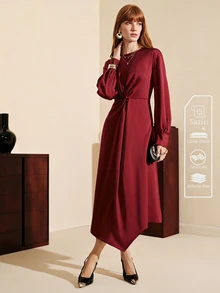 Arave Elegant Fashion French Vintage Commuter Sample Dress, Sophisticated Design, Versatile Mid-Length Dress For Women - Burgundy - View 8