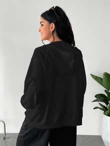 Solflare Autumn/Winter Casual Plus Size Women's Zip-Up Sweatshirt With Drawstring - Multicolor - View 2