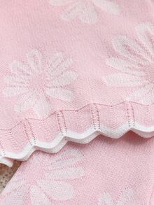 SHEIN Baby Outfit Set Pink Floral Baby Sweater Set Round Neck Long Sleeve Knit Top And Pants - Baby Pink - View 7