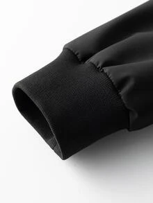 Manfinity Homme 男士黑色對比縫線保暖內裡連帽工作夾克，拉鍊冬季外套，日常與戶外雙用途 - 黑色 - 查看 6